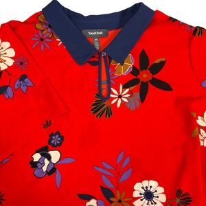ModCloth Red Floral Short Sleeve Blouse Peter Pan Collar Keyhole Neck Womens 4X